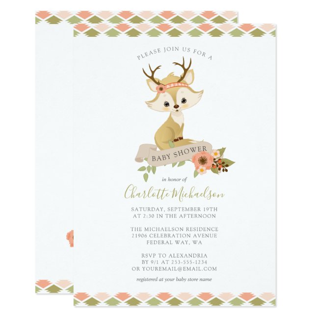 Sweet Woodland Boho Fox Baby Shower Invitation