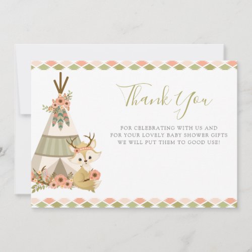 Sweet Woodland Boho Fox Thank You Card