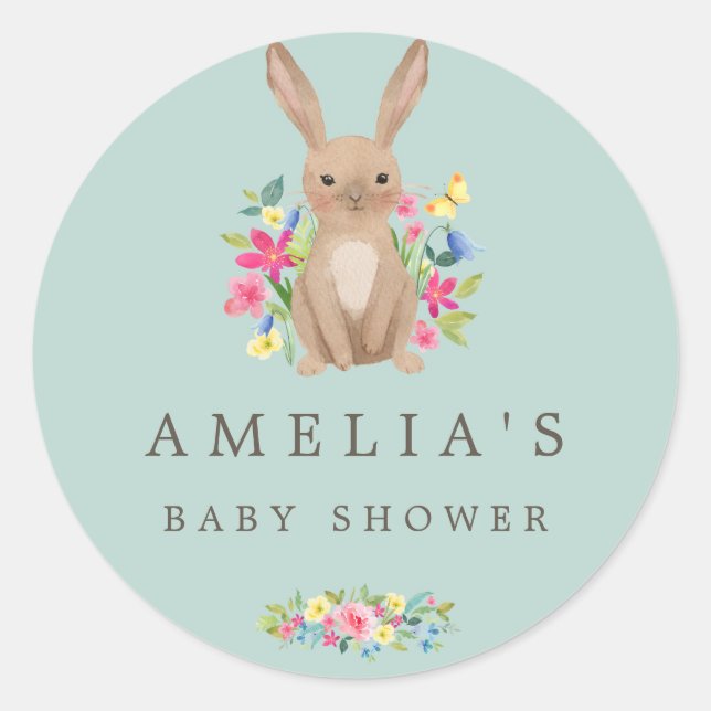 Sweet Woodland Bunny Baby Shower Favor Seal (Front)