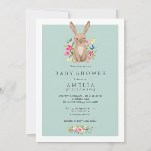 Sweet Woodland Bunny Baby Shower Invitation