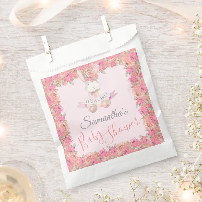 Sweet Woodland Bunny Girl Baby Shower Favor Bags (Clipped)