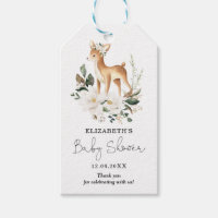 Sweet Woodland Deer Ivory Floral Baby Shower Favor Gift Tags