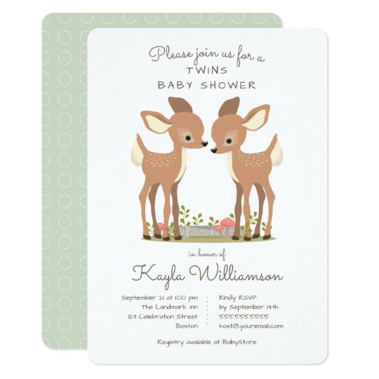 Sweet Woodland Deer Twin Baby Shower Invitation Zazzle Com