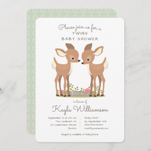 Sweet Woodland Deer Twin Baby Shower Invitation