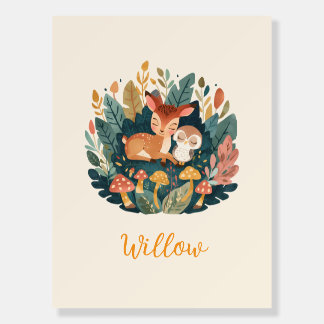Sweet Woodland Fawn and Owl Nursery Wall Art Poste Foam Board