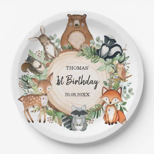 Sweet Woodland Forest Animals 1st Birthday Party Paper Plates