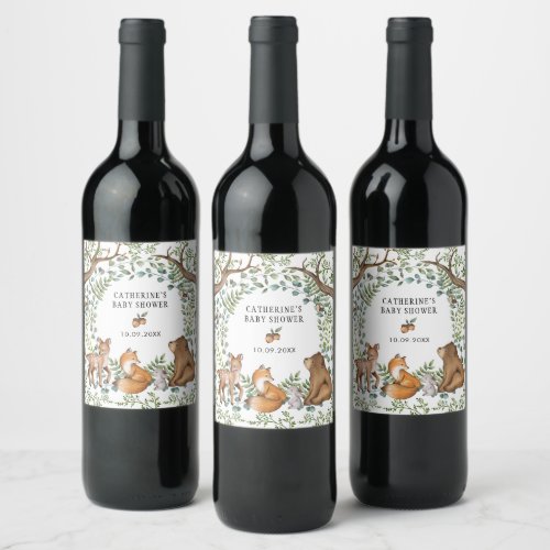 Sweet Woodland Forest Animals Baby Shower Favors Wine Label