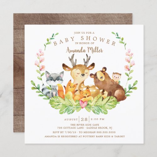 Sweet Woodland Forest Animals Baby Shower Invitation