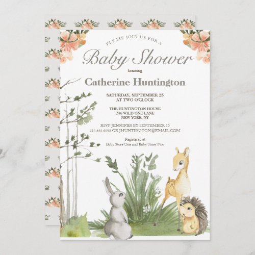 Sweet Woodland Forest Animals Baby Shower  Invitation