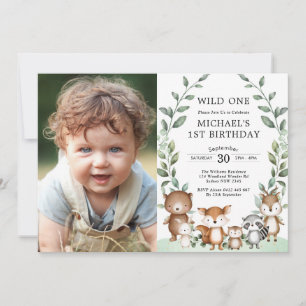 Sweet Woodland Forest Animals Greenery Birthday Invitation