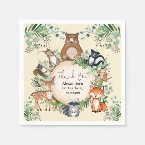 Sweet Woodland Forest Friends Birthday Party Napkins