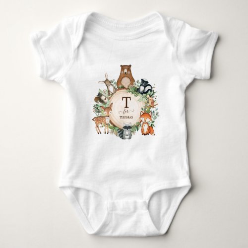 Sweet Woodland Forest Friends Custom Monogram Baby Bodysuit