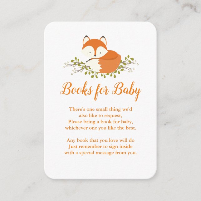 Sweet Woodland Fox Baby Shower Book Request Insert (Front)