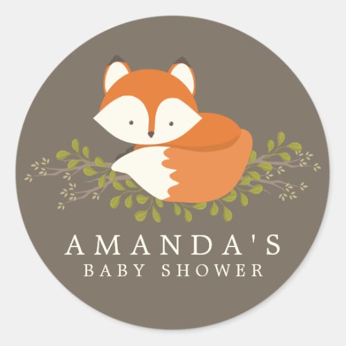 Sweet Woodland Fox Baby Shower Favor Seal