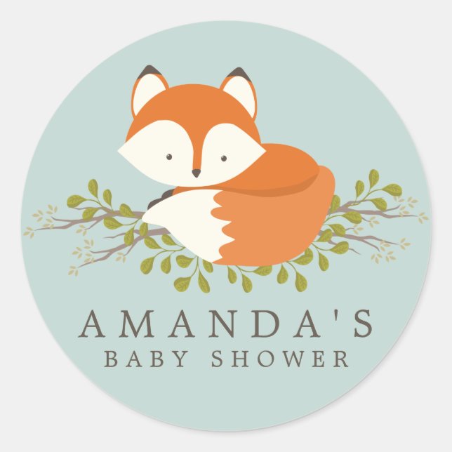 Sweet Woodland Fox Baby Shower Favor Seal (Front)
