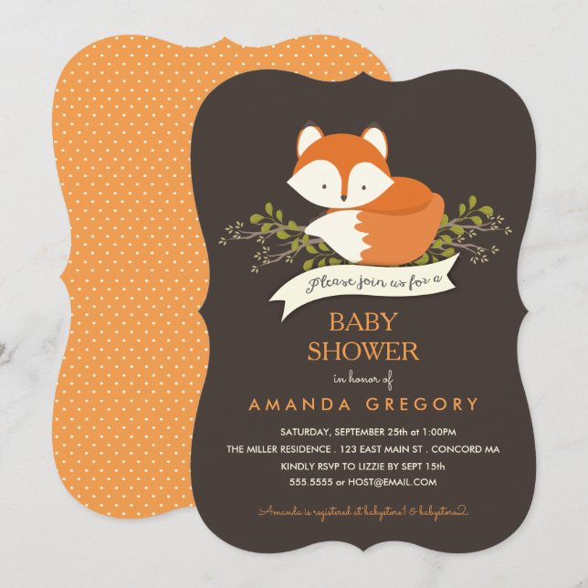 Sweet Woodland Fox Baby Shower Invitation (Front/Back)