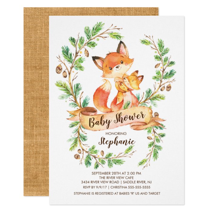 Sweet Woodland Fox Baby Shower Invitation | Zazzle.com