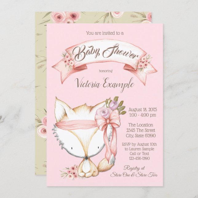 Sweet Woodland Fox Baby Shower Invitations (Front/Back)