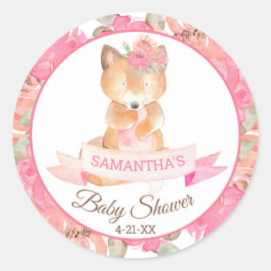 Sweet Woodland Fox Boho Floral Baby Shower Classic Round Sticker