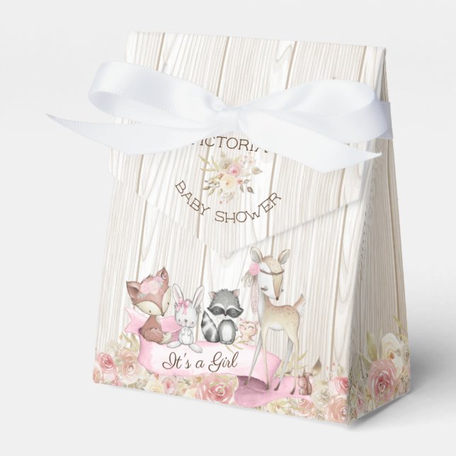 Sweet Woodland Girl Baby Shower Favor Boxes (Front Side)