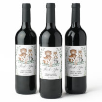 Sweet Woodland Greenery Animal Baby Shower Favors Wine Label