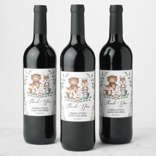 Sweet Woodland Greenery Animal Baby Shower Favors Wine Label