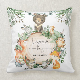 Sweet Woodland Greenery Baby Animals Nursery Throw Pillow