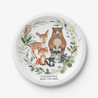 Sweet Woodland Greenery Baby Shower Birthday Paper Plates