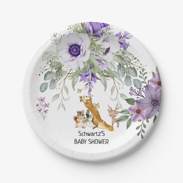 Sweet Woodland Greenery Baby Shower Birthday Paper Plates (Front)