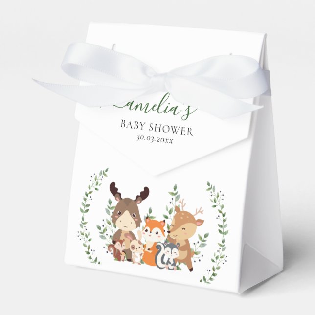 Sweet Woodland Greenery Botanical Forest Animals Favor Boxes (Front Side)