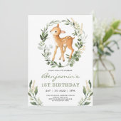 Sweet Woodland Greenery Forest Baby Deer Birthday Invitation (Standing Front)