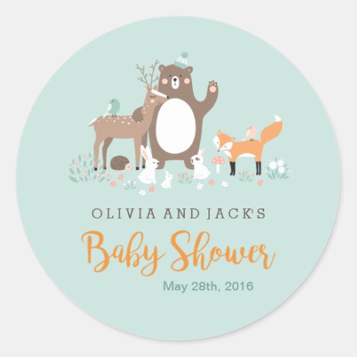Sweet woodland Mint and Orange Baby Shower Sticker