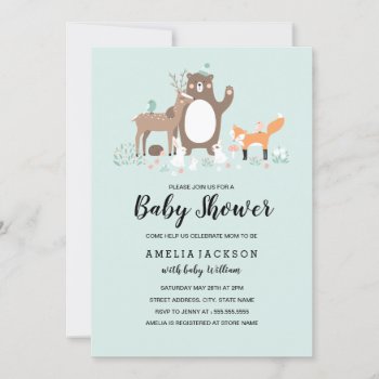 Sweet Woodland Mint Baby Shower Invite by LittleBayleigh at Zazzle