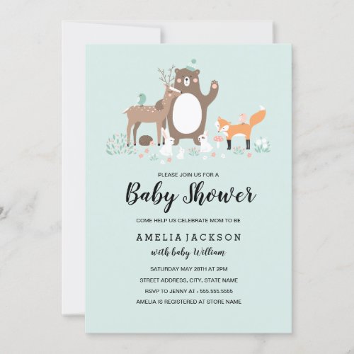 Sweet Woodland Mint Baby Shower Invite