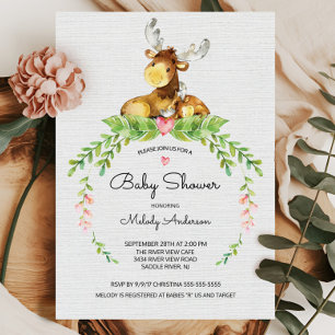 Sweet Woodland Moose Baby Shower Invitation