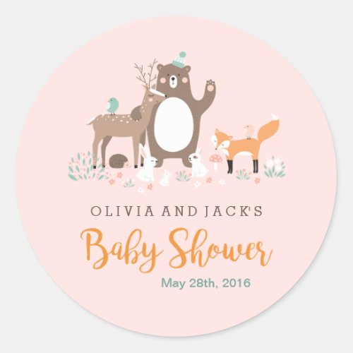 Sweet woodland Pink and Orange Baby Shower Sticker