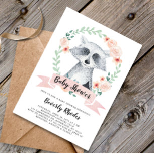Sweet Woodland Raccoon Baby Shower Invitation