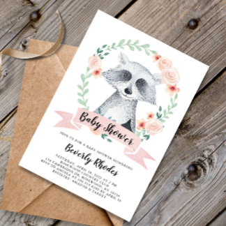 Sweet Woodland Raccoon Baby Shower Invitation
