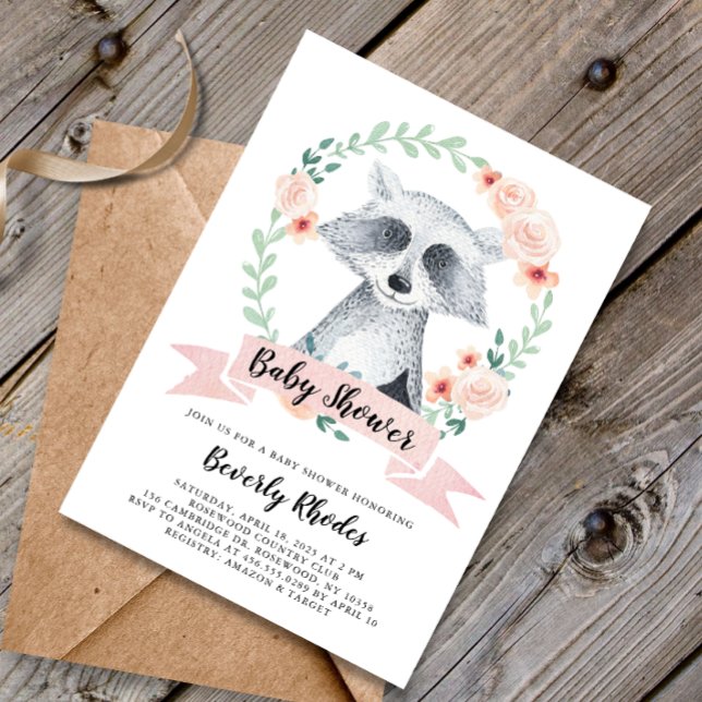 Sweet Woodland Raccoon Baby Shower Invitation (Creator Uploaded)