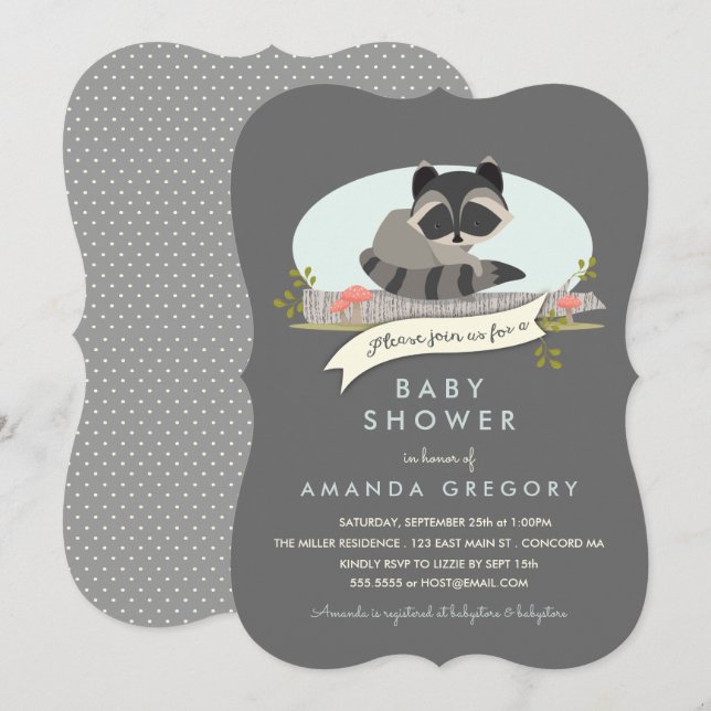 Sweet Woodland Raccoon Baby Shower Invitation (Front/Back)