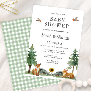 Sweet Woodland Watercolor Neutral Baby Shower Invitation