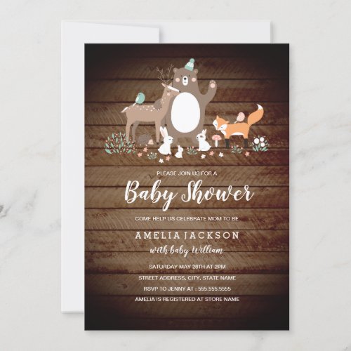 Sweet Woodland Wood Baby Shower Invite