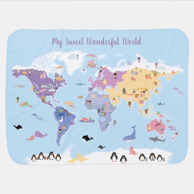 Sweet World Map Baby Blanket (Horizontal)