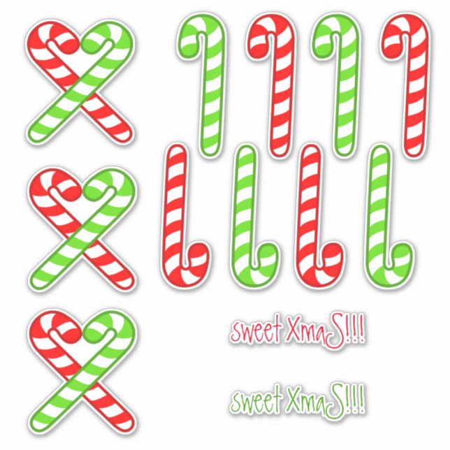 sweet XmaS Cool Candy Cane - Red and Green Custom Sticker (Front)