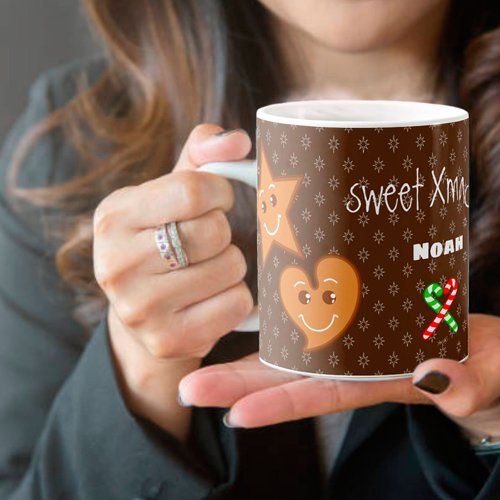 sweet XmaS Gingerbread Pals_Candy Cane Custom Text Coffee Mug