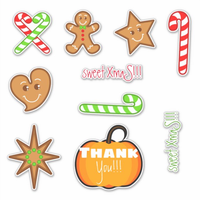 sweet XmaS gingerbread pals-Candy Cane Custom Text Sticker (Front)