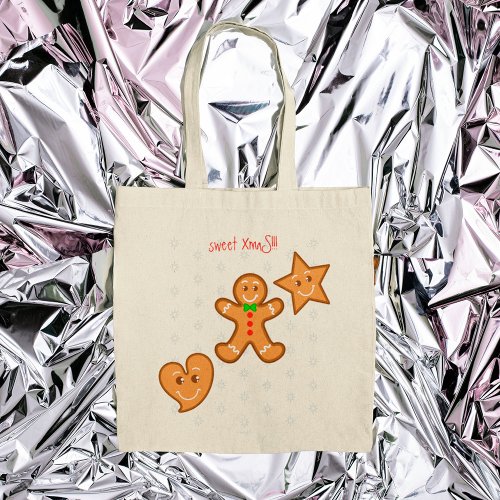 sweet XmaS Gingerbread Pals_Candy Cane Custom Text Tote Bag