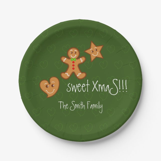 sweet XmaS gingerbread pals Custom Text on Green Paper Plates (Front)