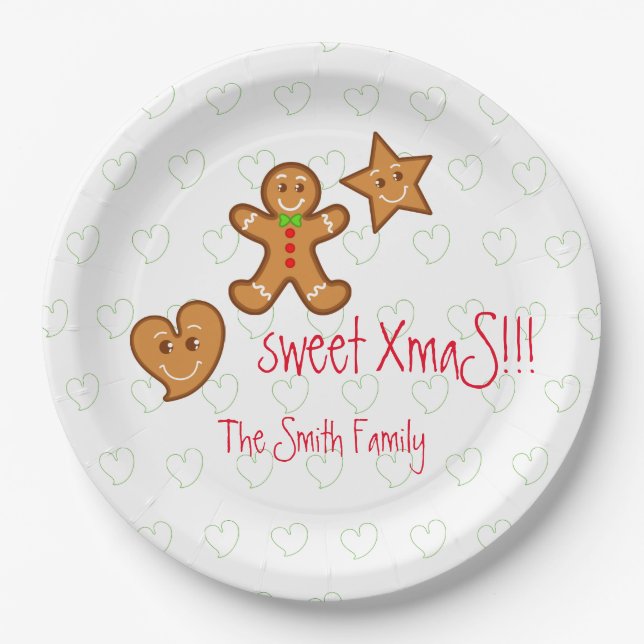 sweet XmaS gingerbread pals Custom Text on White Paper Plates (Front)