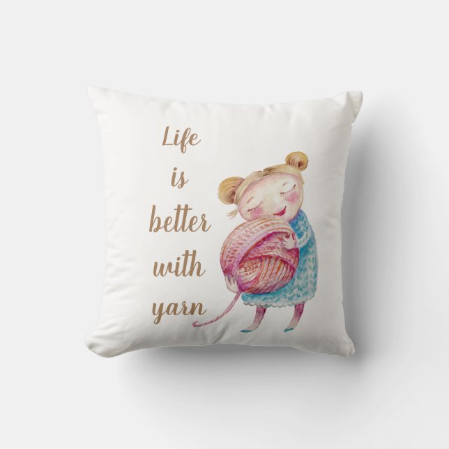 Sweet Yarn Love Throw Pillow (Front)